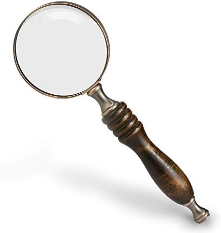 WIOR 10X Handheld Magnifying Glass Antique Copper Magnifier with Sandawood Handle,High Magnification Magnifier for Reading, Senior, Low Vision, Map, Inspection, Handcraft Hobby