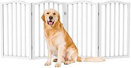 PETMAKER Indoor Pet Gate - 4-Panel Folding Dog Gate for Stairs or Doorways - 73.5x32-Inch Tall Freestanding Pet Fence for Cats and Dogs (White)
