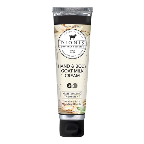 Dionis Goat Milk Skincare 3.3oz Nutty Vanilla Hand & Body Cream - Travel Size Hand Lotion For Hydrating & Moisturizing Dry Skin - Cruelty Free Cream Made In The USA - Paraben Free Formula