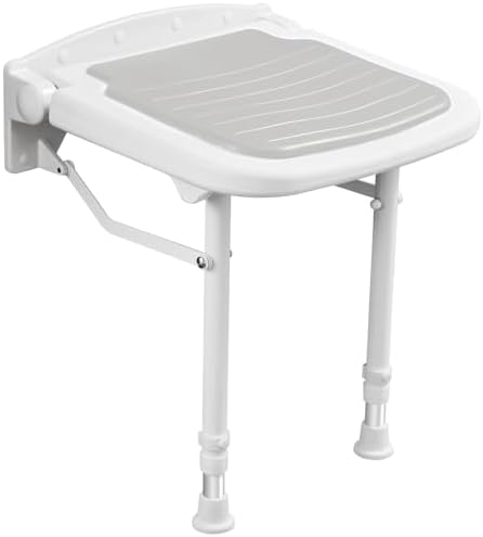 Wall Mounted Shower Seats w/PU Cushion (FSÄ/HSÄ Eligible) Support 550lbs, Adjustable Height Folding Shower Chair Wall Mounted for Elderly-Adults-Pregnants-Seniors-Disabled