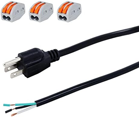 12FT 18AWG Power Cord Pigtail 3 Prong Open Wiring End Heavy Duty SJT Replacement Power Cord Cable NEMA 5-15P Male Plug, Power Cable 10A, 1200W at 120VAC