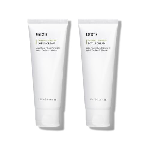 ROVECTIN Calming Lotus Water Cream - Lightweight Face Moisturizer for Oily, Combination Skin | 75% Lotus Water Extract For Skin Purifying, Anti-Aging | Vegan Korean Skincare (2.1 fl.oz) [2 Pack]