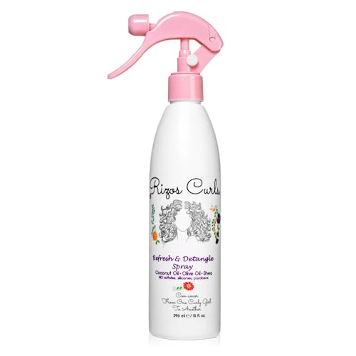 Rizos Curls Refresh & Detangle Spray, Moisturizing Leave-In Conditioner, Hydrate & Reduce Frizz, Add Shine & Definition with Coconut Oil, Aloe Vera & Shea Butter, All Hair Types 1a- 4c, 10 oz