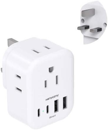 US to UK Plug Adapter for Travel, Ireland Plug Adapter, Type G Adapter with 4 Outlets 4 USB Ports (2 USB C), UK Power Adapter for USA to London Dubai England Scotland British Kenya Qatar Hongkong