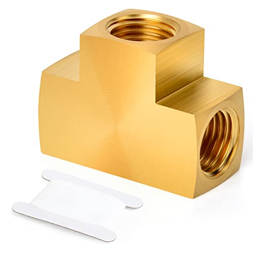 GASHER 1 Pcs Brass Barstock Tee, 3/8" x 3/8" x 3/8" NPT Female Pipe Fittings