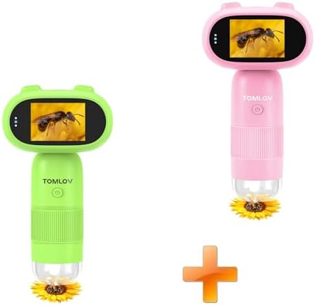 TOMLOV P30 Microscope for Kids, Handheld 1000X 2 LCD Digital Microscope for Slides，HD Camera & Video, Pocket Magnifying Glass with Light+LP30