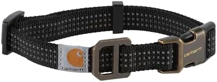 Carhartt Fully Adjustable Nylon Webbing Collars for Dogs, Reflective Stitching for Visibility, Black (Nylon Webbing), Large