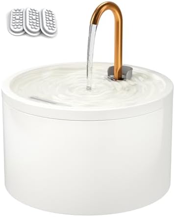 DOOOB Ceramic Cat Water Fountain, 2.1L/71oz Ceramic Cat Fountain, Automatic Ceramic Water Fountain for Cats, Pet Water Fountain with Ultra-Quiet Pump and 3 Filters & 3 Sponges (White)