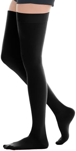 20-30mmhg Thigh High Compression Socks, Compression Stockings For Women & Men, Closed Toe Compression Socks For Varicose Veins,Edema,Beige Black