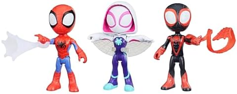 Spidey and His Amazing Friends 3-Pack, 4-Inch Scale Marvel Action Figures, Includes 3 Figures and 3 Accessories, Spider-Man, Ghost-Spider & Miles Morales (Amazon Exclusive)