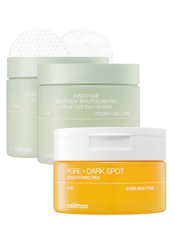 celimax Ji.Woo.Gae Pore+Dark Spot Brightening Pad (40 Pads) + Ji.Woo.Gae Heartleaf BHA Peeling Pad Double Edition (60pads*2) Bundle