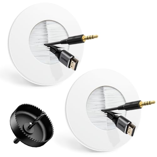 in Wall Cable Management Kit for Wall Mounted TV, Slim Round Wall Cable Pass Through Plates with Hole Saw Drill Attachment for Easy Installation, White 2-Pack