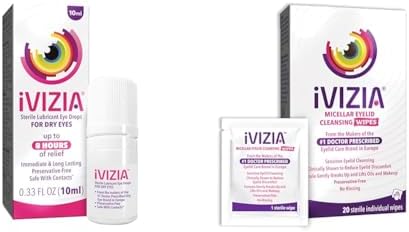 iVIZIA Sterile Lubricant Eye Drops for Dry Eyes, Preservative-Free, Moisturizing, Dry Eye Relief & Eyelid Cleansing Wipes for Sensitive Eyelid Cleansing, Preservative-Free, Micellar, No Rinse