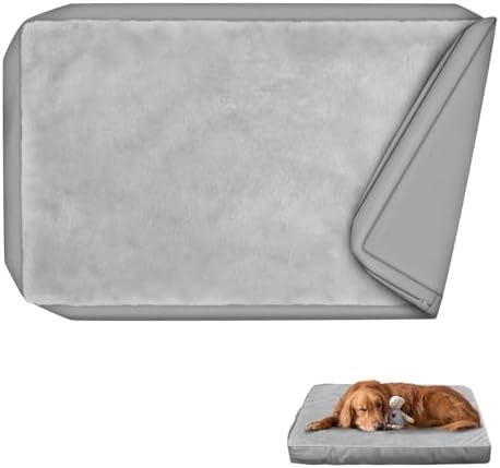 Explore Land Waterproof Dog Bed Cover Machine Washable Fluffy Dog Bed Replacement Cover, 44Lx32Wx4H inch, Gray