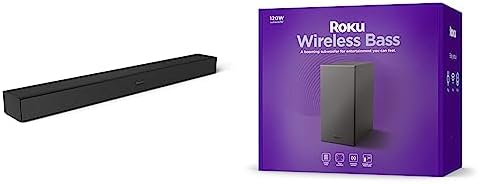 Roku TV Wireless Soundbar 2023 | Soundbar Exclusively for RokuTV with Enhanced Stereo Sound, Clear Dialogue, and Simple Wireless Setup,Black and Roku Wireless Bass | Slim Subwoofer Streambar, Streambar Pro Wireless Speakers,Black