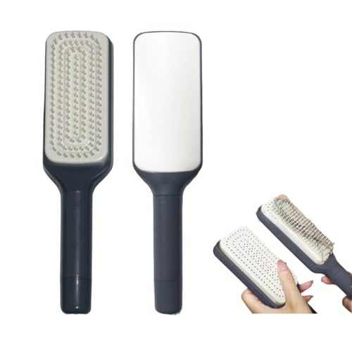 Self Cleaning Hair Brushes, Easy Clean Hair Brush with Retractable Bristles, Anti Static Massage Comb Brush for Effortless Hair Removal and Cleaning (Gray)
