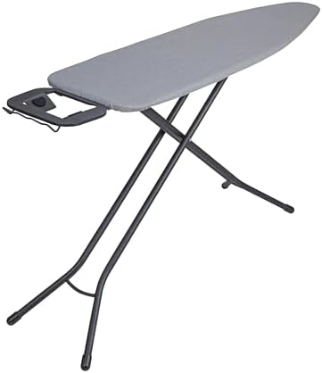 Household Essentials Ultra Ironing Board, 4-Leg, with Steel Top and Iron Rest, Cotton Cover with Fiber Pad, Heat and Stain Resistant, Matte Black Frame, Grey Cover