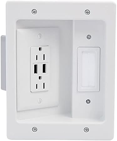 Legrand - OnQ in Wall Cable Management Kit with USB, TV Outlet Wall Kit Hides Cords, in Wall TV Power Kit Works with All Plugs, Recessed TV Outlet, White, HT21USBWHV1 (Hardwired)