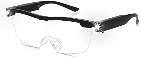 OKH 200% Magnifying Glasses with Light, Rechargeable LED Lighted Magnification Eyeglasses, Bright Sight Hands Free Magnifier Glasses for Close Work, Craft, Jewellers, Reading, Hobby