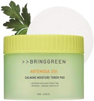 BRING GREEN Artemisia Cera Calming Moisture Toner Pad | Vegan Daily Skincare Routine for Redness Relief, Skin Balancing, Extra Calming, Exfoliating, Mask Sheet Type Toner Pads, 90 Count