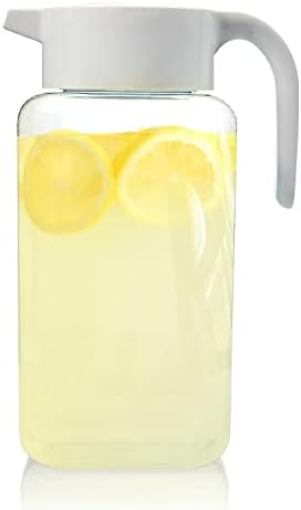 Arrow Home Products 1 Gallon Plastic Pitcher with Lid - Clear Plastic Pitcher for Refrigerator, Fill with Cold Drinks - BPA Free, Space-Saving Rectangular Design - Fill with Lemonade, Milk, Juice