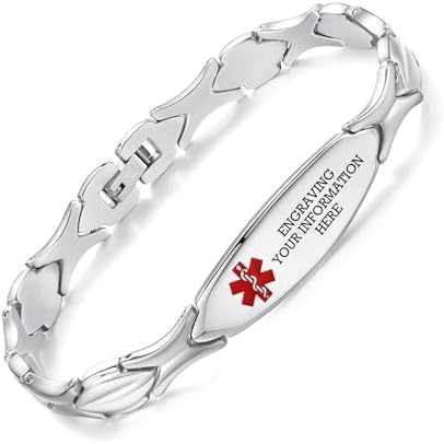 LinnaLove 7 1/2 inch Medical Alert Bracelets for women Stainless Steel Fashion Medical Bracelets Personalized Engraving