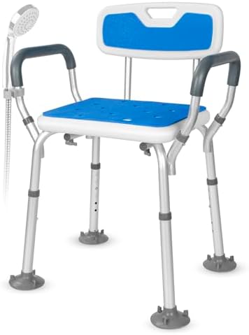 Heavy Duty Shower Chair for Inside Height Adjustable Shower Chair with Arms Shower Seats for Elderly, Disabled and Handicap Support Up to 330 Pounds