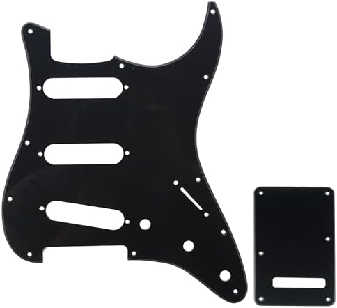 Musiclily Strat Pickguard SSS Pick Guard and ST Back Plate Tremolo Trem Cover Set for Fender USA/Mexico Standard Stratocaster Modern Style Electric Guitar,1Ply Black