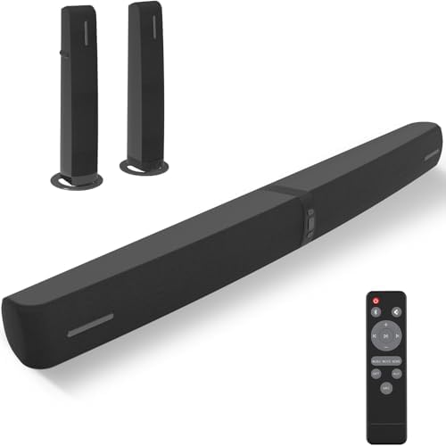 Sound Bar for Smart TV, 90W Soundbar with Bluetooth/ARC/Optical/AUX Connect, Auto Volume Boost, 3 Equalizer Modes, 2 in 1 Detachable Soundbar for TV for TV/PC/Gaming/Projectors