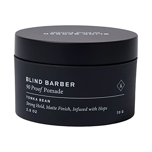Blind Barber 90 Proof Hair Pomade for Men - Strong Hold, Natural Finish - Water-Based, Matte Pomade for Men with Hops & Tonka Bean - Free of Greasy Oils, Easy to Use - (2.5 Oz)