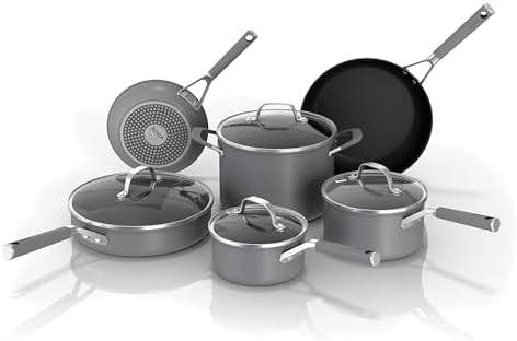 Ninja Pots and Pans Set Non Stick | Comfort Grip 10-Piece Cookware Set with NeverStick | Frying Pan, Sauce Pan With Lid, Stock Pot with Lid, Nonstick, Dishwasher Safe, Oven Safe to 400°F, CW69010