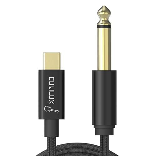 Cubilux Guitar to USB C Cable Compatible with iPhone 15+/15 Pro Max, iPad Pro, MacBook, Samsung S24/S23/S22/S21 Pixel 8/7/6 Pro, Laptop, Type C to 6.35mm 1/4-in Line-in Cord for Instruments, 6 FT