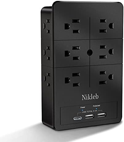 Multi Plug Outlet Extender Nikleb, Surge Protector 12 Outlets, Wall Plug with 2 USB+ USB C Ports Total 3.1A, Charger Blocks Wall Mount, Outlet Splitter Heavy Duty for Home, Office, Garage Improvement