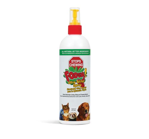 FOOEY Ultra-Bitter Training Aid Spray – Chewing, Biting, Licking Deterrent for Dogs, Cats, Horses, Rabbits, Ferrets, Birds - Safe for Pet’s Skin – Can Also Protect Garden from Deer and Pests (16 oz.)