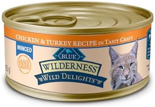 Blue Buffalo Wilderness Wild Delights Minced Natural Wet Cat Food, Chicken & Turkey in Tasty Gravy, 5.5-oz. Cans, 24-Pack