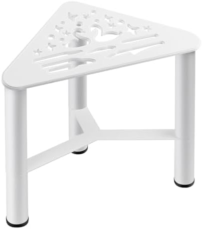 Metal Shower Foot Rest, Small Corner Shower Stool for Shaving Legs, Bathroom Bench for Inside Shower- Small Step Stools to Sit on, Bath Seat Shower with Storage Shelf for Bathroom Spa(White)