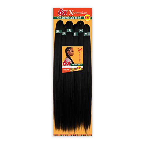 Sensationnel Xpression prestretched braiding hair - Kanekalon flame retardant smooth yaki braid hair extension 6X 58 inch (Color:1 JET BLACK)