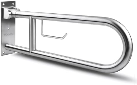 Toilet Grab Bar Stainless Steel Handicap Rails Grab Bars Bathroom Support for Elderly Disabled Safety Hand Railing Guard Frame Shower Assist Aid Handrails Hand Grips (29.5 Inches with Paper Holder)