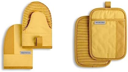 KitchenAid Beacon Two-Tone Non-Slip Oven Mitt and Pot Holder Set, Majestic Yellow, 5 Piece