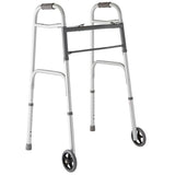 Medline Lightweight Folding Walker with 5" Wheels, Aluminum Frame Supports up to 300 lbs