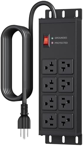 JUNNUJ Heavy Duty 20 Amp Surge Protector 4800J, Garage Metal 8 Outlets 12 Gauge, High Amp 5-15P Adapter Shop 6-20R T-Slot Industrial Outlets, 6 FT Extension Cord Commercial for Appliance