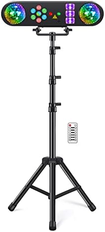DJ Lights with Stand, 5 in 1 Party Bar Light Set with Rotating Ball, Strobe, UV, Colorful LED Par Light and Pattern, Sound Activated DJ Lighting System for Disco Stage Gig Band Wedding
