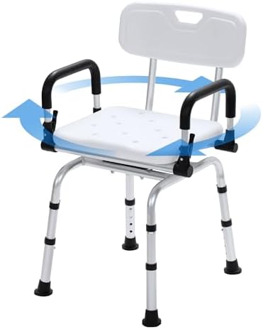 FSA/HSA Eligible Swivel Shower Chair, Rotating Shower Seat Medical Bath Chair with Backrest Pivoting Arms for Elderly and Disabled