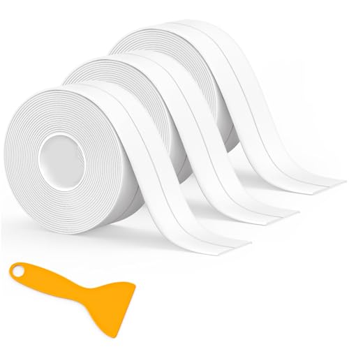 Caulk Tape Waterproof Self Adhesive, 3 Rolls Toilet Caulk Sealant Tape,Bathtub Caulk Sealing Strip Tape for Kitchen,Bathroom Caulking Tape, Floor Wall Edge Protector(1.5" x 10.5Ft)