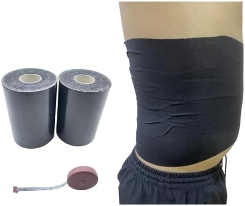 Body Stomach Compression Tape- Extra Wide Kaotic Magic Tape for Workout& Sweater Enhancer& Skin Protection (Black/10CM*5M) (2 Rolls)