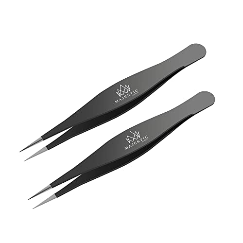 Majestic Bombay Fine Point Tweezers for Women and Men – Splinter Ticks, Facial, Brow and Ingrown Hair Removal–Sharp, Needle Nose, Surgical Tweezers Precision Pluckers best tweezers for chin hair