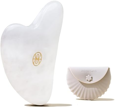 Rena Chris Gua Sha Facial Tools-Fuller, Ergonomic White Jade Gua Sha Stone for Face Massage,Jawline Sculpting and Puffiness Reducing,Skin Care Massager(White)