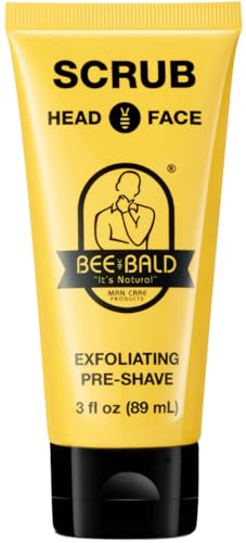Bee Bald SCRUB Exfoliating Pre-Shave for Deep Cleans & Removing Pore Clogging Dirt, Oil & Dry Flaky Skin. Prepares You For a ‘Super Close Shave’, 3 Fl Oz