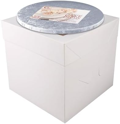 Cakebon Cake Boxes with Boards - 10 Inch Round Cake Drum Silver (1-pack) - Box With Window for Birthdays, Weddings and Parties
