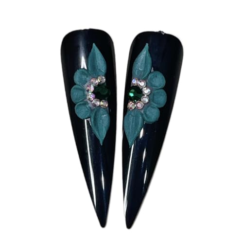 Set 8Pcs 3D Christmas Flowers Nails Charms With Rhinestone Gems Handmade by Acrylic Powder Design For Long Nail L,XL,XXL Noel Flower Nail Art Floral Salon Decor Women Girls (Green Christmas-8Pcs)